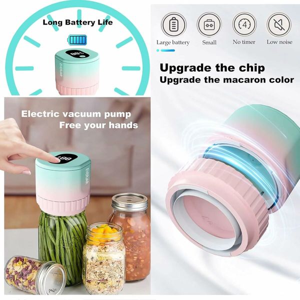 Electric Mason Jar Vacuum Sealing Kit, 2 in 1Fully Automatic Suction Stop Food Storage Vacuum Sealer for Wide Mouth and Regular Mouth Mason Jars
