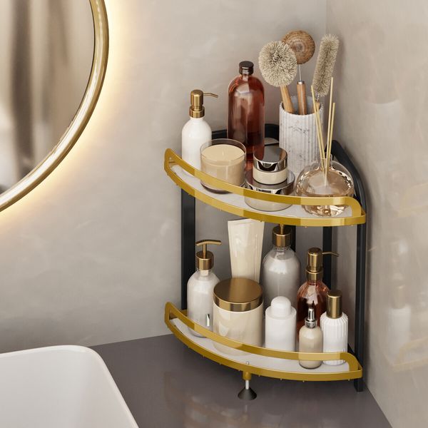 Shower Corner Shelf Caddy 2 Shelf Shower Organizer Corner No Drill Shower Storage Rust Proof Bathroom Corner Wall Shelf Shampoo Holder Gold