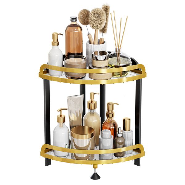 Shower Corner Shelf Caddy 2 Shelf Shower Organizer Corner No Drill Shower Storage Rust Proof Bathroom Corner Wall Shelf Shampoo Holder Gold