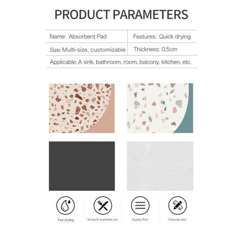 Gray 4 PCS Set PU Leather Diatom Mud Wash Pad Absorbent Sink Pad for Kitchen Bathroom Toothbrush Coaster