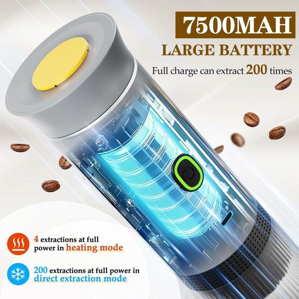 Portable Electric Espresso Mini Machine, Coffee Maker with Ground Coffee and NS Capsule for Machine,Perfect for Hiking,Camping,Office(Silver)