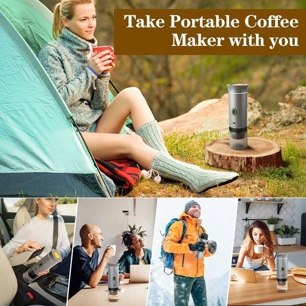 Portable Electric Espresso Mini Machine, Coffee Maker with Ground Coffee and NS Capsule for Machine,Perfect for Hiking,Camping,Office(Silver)