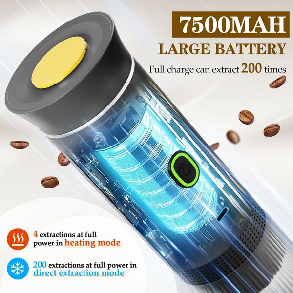 Portable Electric Espresso Mini Machine, Coffee Maker with Ground Coffee and NS Capsule for Machine,Perfect for Hiking,Camping,Office (Gray)