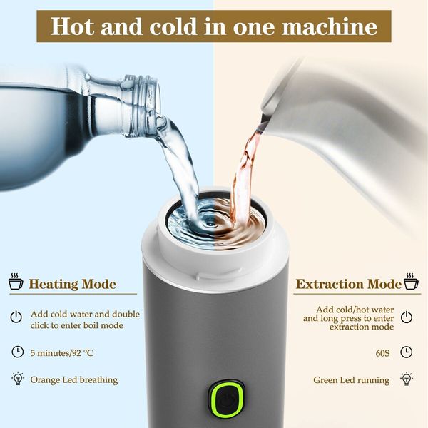 Portable Electric Espresso Mini Machine, Coffee Maker with Ground Coffee and NS Capsule for Machine,Perfect for Hiking,Camping,Office (Gray)