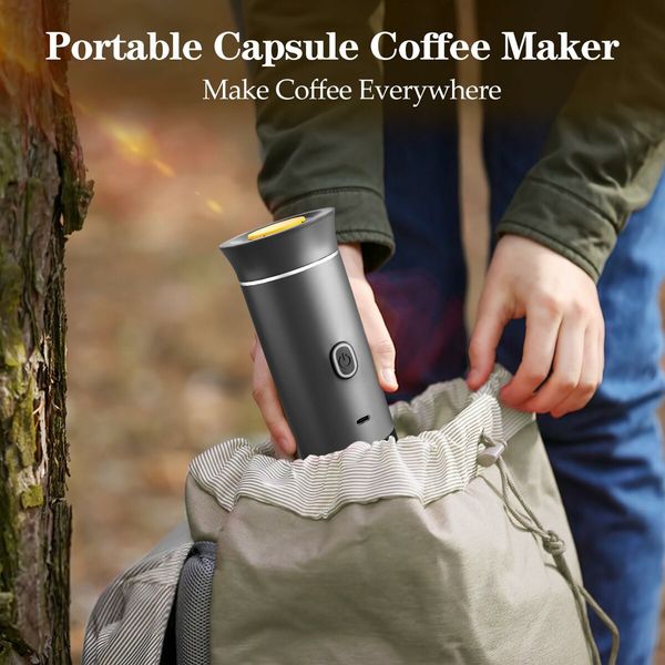 Portable Electric Espresso Mini Machine, Coffee Maker with Ground Coffee and NS Capsule for Machine,Perfect for Hiking,Camping,Office (Gray)