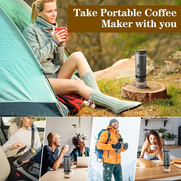 Portable Electric Espresso Mini Machine, Coffee Maker with Ground Coffee and NS Capsule for Machine,Perfect for Hiking,Camping,Office (Gray)