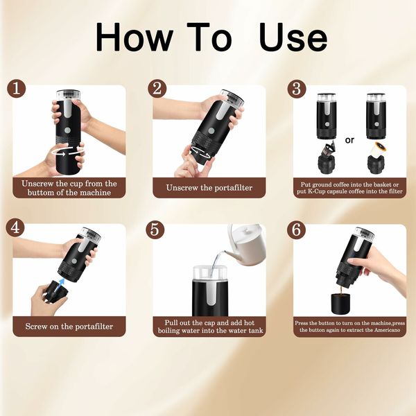 Portable Coffee Machine Electric Espresso Maker USB Rechargeable Coffee Maker Compatible with Capsule & Ground (Not heated)