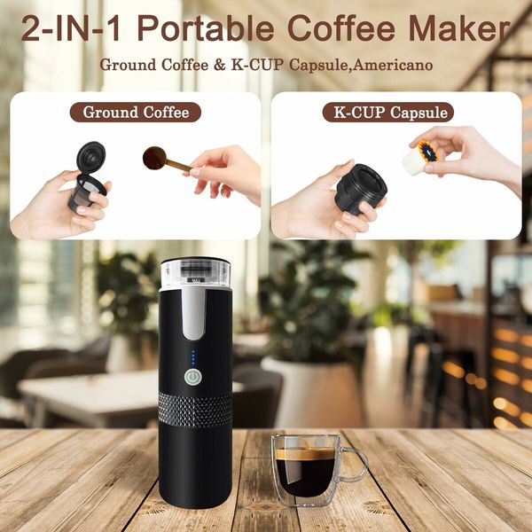Portable Coffee Machine Electric Espresso Maker USB Rechargeable Coffee Maker Compatible with Capsule & Ground (Not heated)