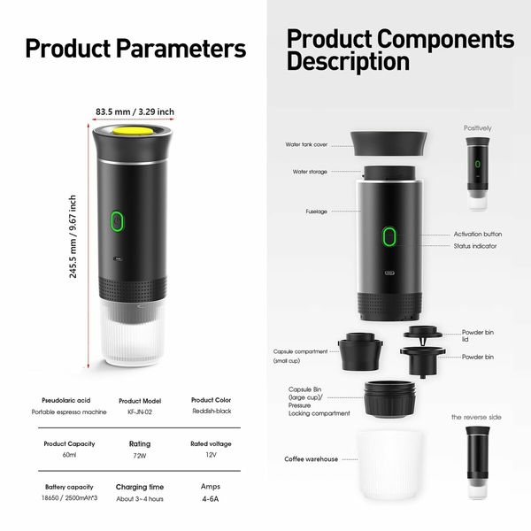 Portable Electric Espresso Mini Machine, Coffee Maker with Ground Coffee and NS Capsule for Machine, Perfect for Hiking,Camping,Office(Black)