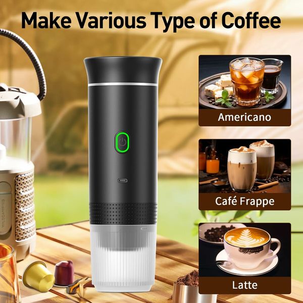 Portable Electric Espresso Mini Machine, Coffee Maker with Ground Coffee and NS Capsule for Machine, Perfect for Hiking,Camping,Office(Black)