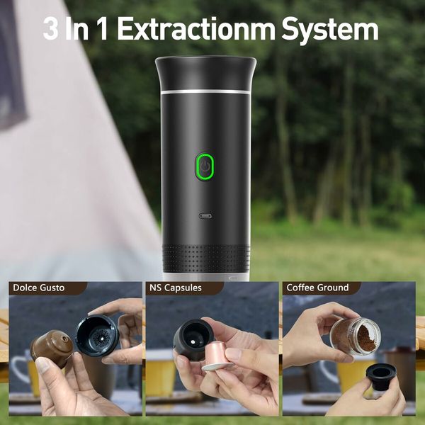 Portable Electric Espresso Mini Machine, Coffee Maker with Ground Coffee and NS Capsule for Machine, Perfect for Hiking,Camping,Office(Black)