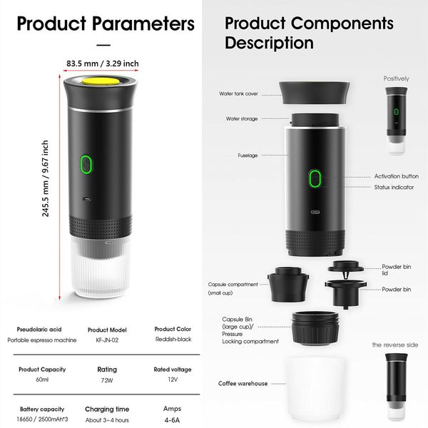 Portable Electric Espresso Mini Machine, Coffee Maker with Ground Coffee and NS Capsule for Machine, Perfect for Hiking,Camping,Office(White)
