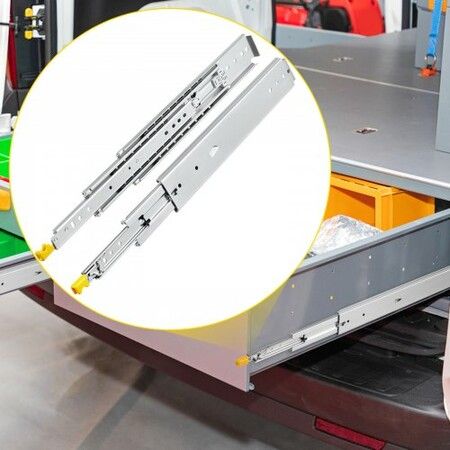 Drawer Slides with Lock 1 Pair 28 inch Heavy-Duty Industrial Steel up to 500 lbs Capacity 3-Fold Full Extension Ball Bearing Lock-in & Lock-Out Side Mount