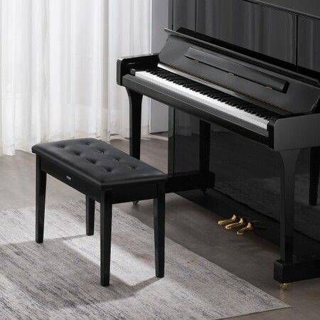 Duet Piano Keyboard Bench Storage Padded Seat Wooden Vanity Bookcase Stool