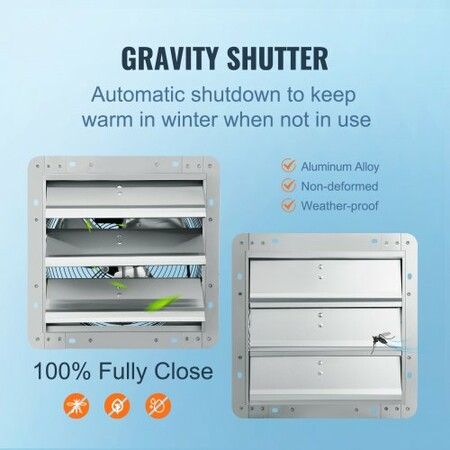 Shutter Exhaust Fan 305 mm High-speed 1400RPM 1084 CFM Aluminum Wall Mount Attic Fan with AC-motor Ventilation and Cooling