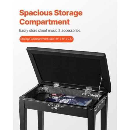 Piano Keyboard Bench Storage Padded Seat Wooden Vanity Bookcase Stool