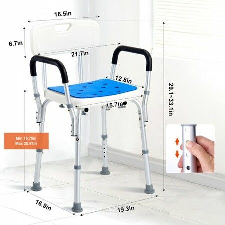 400lbs Shower Chair Bath Stool Seat Height Adjustable for Bathtub Shower