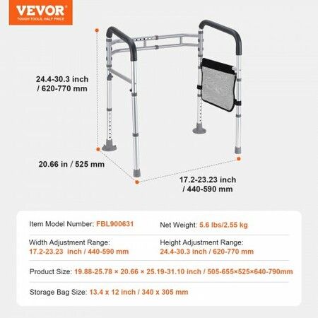 Foldable Toilet Safety Rail Toilet Rail with Non-Slip Handles for Seniors