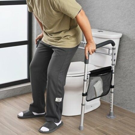 Foldable Toilet Safety Rail Toilet Rail with Non-Slip Handles for Seniors