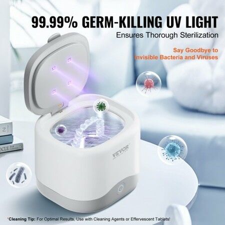 Ultrasonic Cleaner for Dentures 200ML Retainer Cleaner Machine with UV