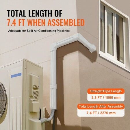 Mini Split Line Set Cover 76.2mm W 2270mm L PVC Decorative Pipe Line Cover For Air Conditioner with 2 Straight Ducts & Full Components Easy to Install