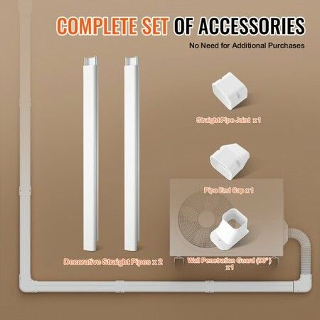 Mini Split Line Set Cover 76.2mm W 2270mm L PVC Decorative Pipe Line Cover For Air Conditioner with 2 Straight Ducts & Full Components Easy to Install