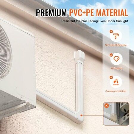 Mini Split Line Set Cover 76.2mm W 2270mm L PVC Decorative Pipe Line Cover For Air Conditioner with 2 Straight Ducts & Full Components Easy to Install