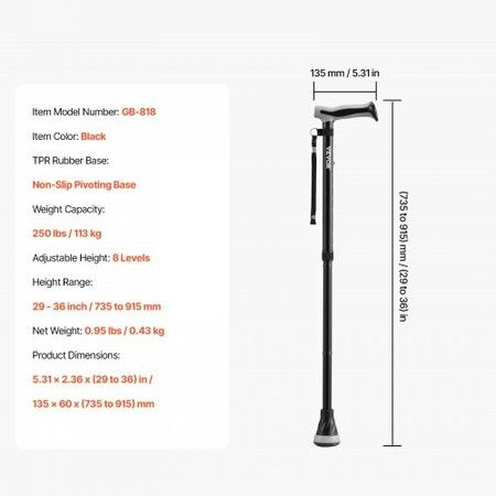 Walking Cane for Man Woman Folding Walking Stick 8-Level Adjustable Height
