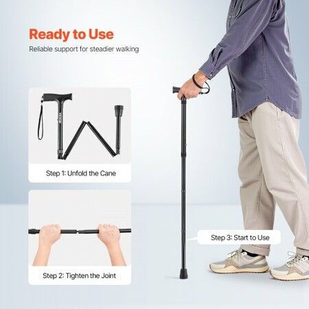 Walking Cane for Man Woman Folding Walking Stick 5-Level Adjustable Height