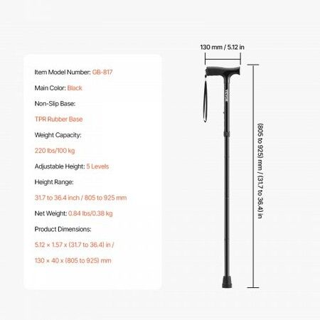 Walking Cane for Man Woman Folding Walking Stick 5-Level Adjustable Height