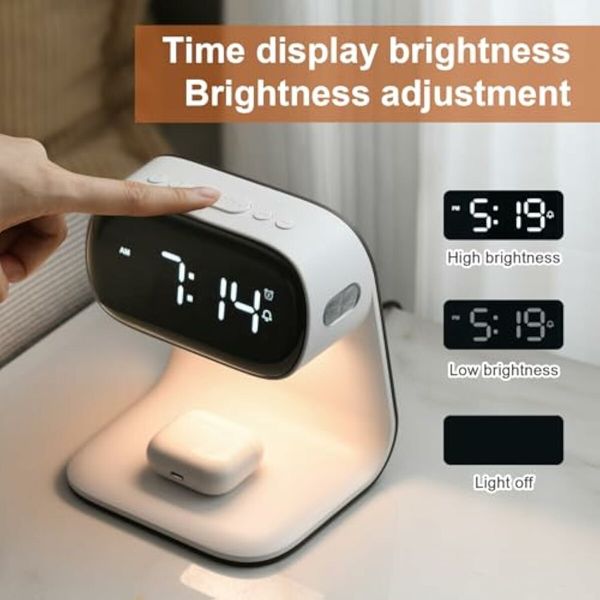 Bedside Lamp with Clock,Touch Lamp with Alarm Clock with 10W Wireless Charging,LED Desk Lamp Dimmable Nightstand for Bedroom Home And Office