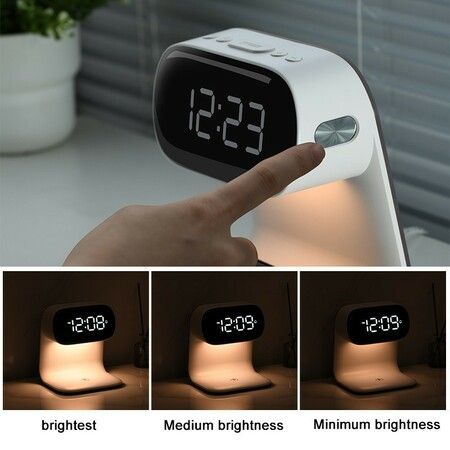 Bedside Lamp with Clock,Touch Lamp with Alarm Clock with 10W Wireless Charging,LED Desk Lamp Dimmable Nightstand for Bedroom Home And Office