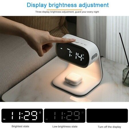 Bedside Lamp with Clock,Touch Lamp with Alarm Clock with 10W Wireless Charging,LED Desk Lamp Dimmable Nightstand for Bedroom Home And Office