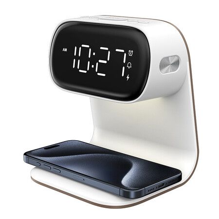 Bedside Lamp with Clock,Touch Lamp with Alarm Clock with 10W Wireless Charging,LED Desk Lamp Dimmable Nightstand for Bedroom Home And Office