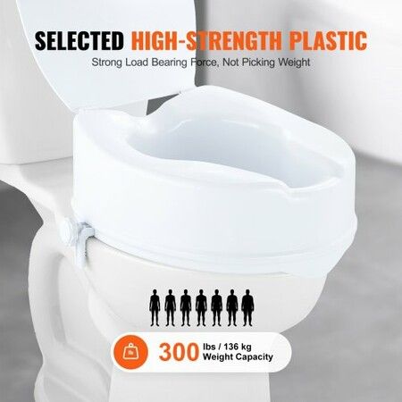 Raised Toilet Seat 125mm Height Raised 136 kg Weight Capacity Universal Toilet Seat Riser Screw Rod Locking with Toilet Seat for Elderly Handicap Patient