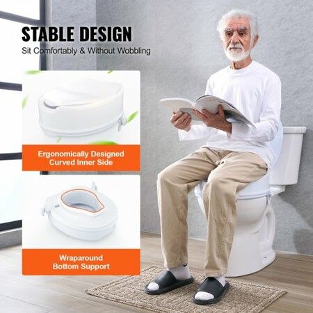 Raised Toilet Seat 125mm Height Raised 136 kg Weight Capacity Universal Toilet Seat Riser Screw Rod Locking with Toilet Seat for Elderly Handicap Patient