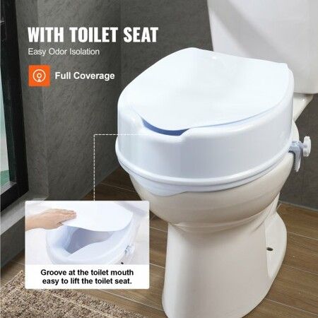Raised Toilet Seat 125mm Height Raised 136 kg Weight Capacity Universal Toilet Seat Riser Screw Rod Locking with Toilet Seat for Elderly Handicap Patient