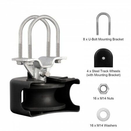 Sliding Gate Kit w/ U-Shaped Groove 4 Track Wheels/Cover for Cantilever