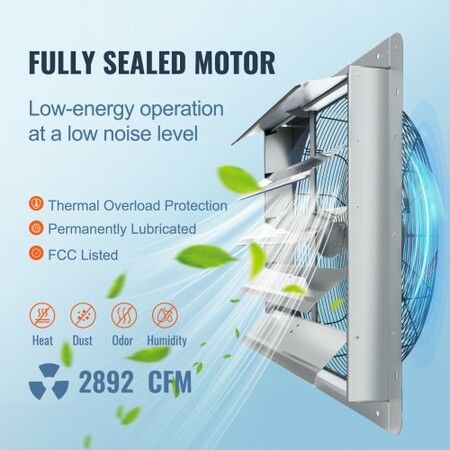 Shutter Exhaust Fan 610 mm High-speed 1400RPM 2892 CFM Aluminum Wall Mount Attic Fan with AC-motor Ventilation and Cooling for Greenhouses Garages