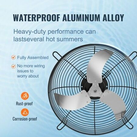 Shutter Exhaust Fan 610 mm High-speed 1400RPM 2892 CFM Aluminum Wall Mount Attic Fan with AC-motor Ventilation and Cooling for Greenhouses Garages