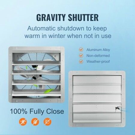 Shutter Exhaust Fan 610 mm High-speed 1400RPM 2892 CFM Aluminum Wall Mount Attic Fan with AC-motor Ventilation and Cooling for Greenhouses Garages