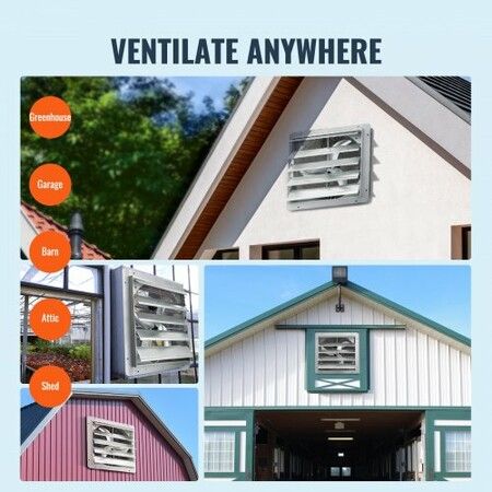 Shutter Exhaust Fan 610 mm High-speed 1400RPM 2892 CFM Aluminum Wall Mount Attic Fan with AC-motor Ventilation and Cooling for Greenhouses Garages