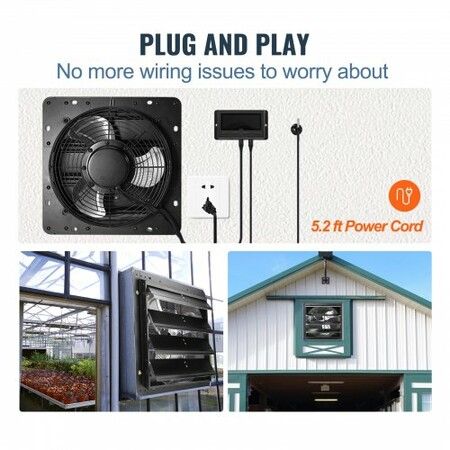 Shutter Exhaust Fan 406 mm /16inch with Temperature Humidity Controller EC-motor 1747 CFM Variable Speed Adjustable Wall Mount Attic Fan Ventilation