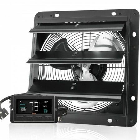 Shutter Exhaust Fan 254mm / 10inch  with Temperature Humidity Controller EC-motor 843 CFM Variable Speed Adjustable Wall Mount Attic Fan