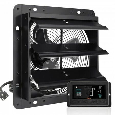 Shutter Exhaust Fan 254mm / 10inch  with Temperature Humidity Controller EC-motor 843 CFM Variable Speed Adjustable Wall Mount Attic Fan
