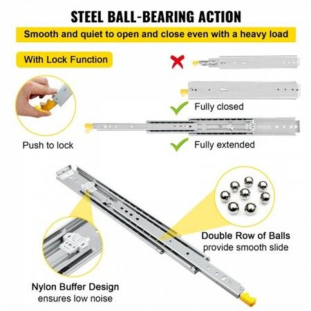 Drawer Slides with Lock Drawer Slide 96.5cm Ball Bear 225kg Full Extension