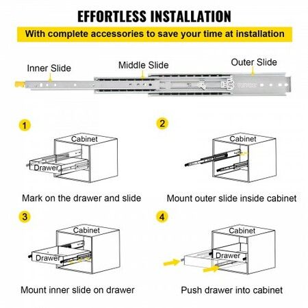 Drawer Slides with Lock Drawer Slide 96.5cm Ball Bear 225kg Full Extension