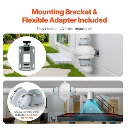 6 inches to 4.5 inches Radon Mitigation Fan System Kit Quiet 380 CFM Inline Duct Fan