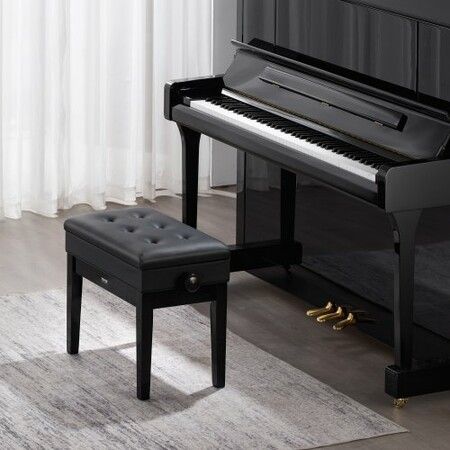 Adjustable Piano Keyboard Bench Storage Padded Seat Wooden Bookcase Stool