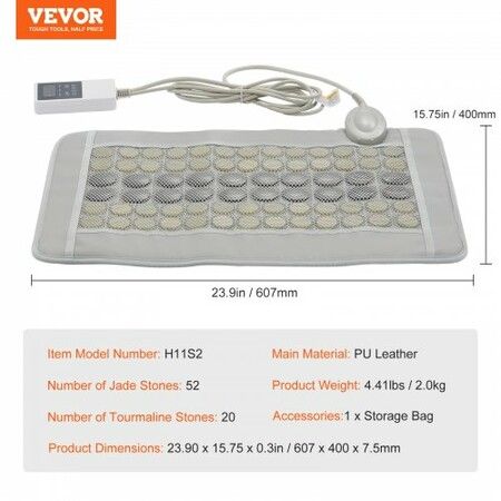 Far Infrared Heating Pad 52 Natural Jade & 20 Tourmaline Stone Heating Pad